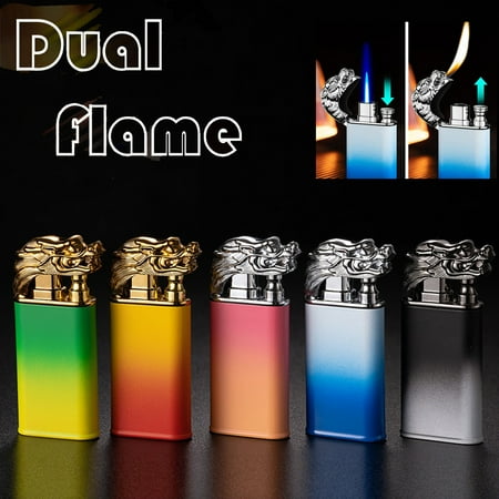 

Xecvkr Metal Lighter with Unique Shape - Double Fire Straight To Open Flame Conversion - Safe Windproof and Heats Up to 1300C+ - Ideal for Indoor and Outdoor Use - Filled with Butane Gas