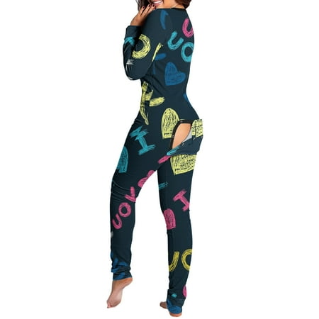 

Shiusina Pajamas For Women Women s Button-Down Print Functional Buttoned Flap Adults Romper Jumpsuit Navy