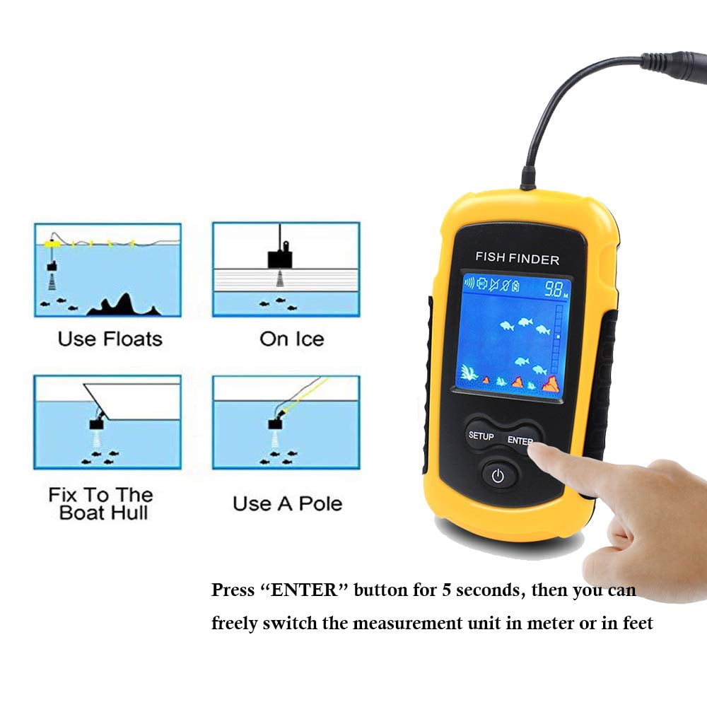 Lucky Fishfinder 45M Depth Fish Detector Wireless Transducer Boats Kayak Fishing 