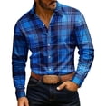 thumbnail image 2 of Gamivast Men's Plaid Flannel Shirts Long Sleeve Button Down Casual Collared Tops Classic Fit Checkered Dress Shirts for Fall Winter Daily Workwear Western Style Blue XL, 2 of 6