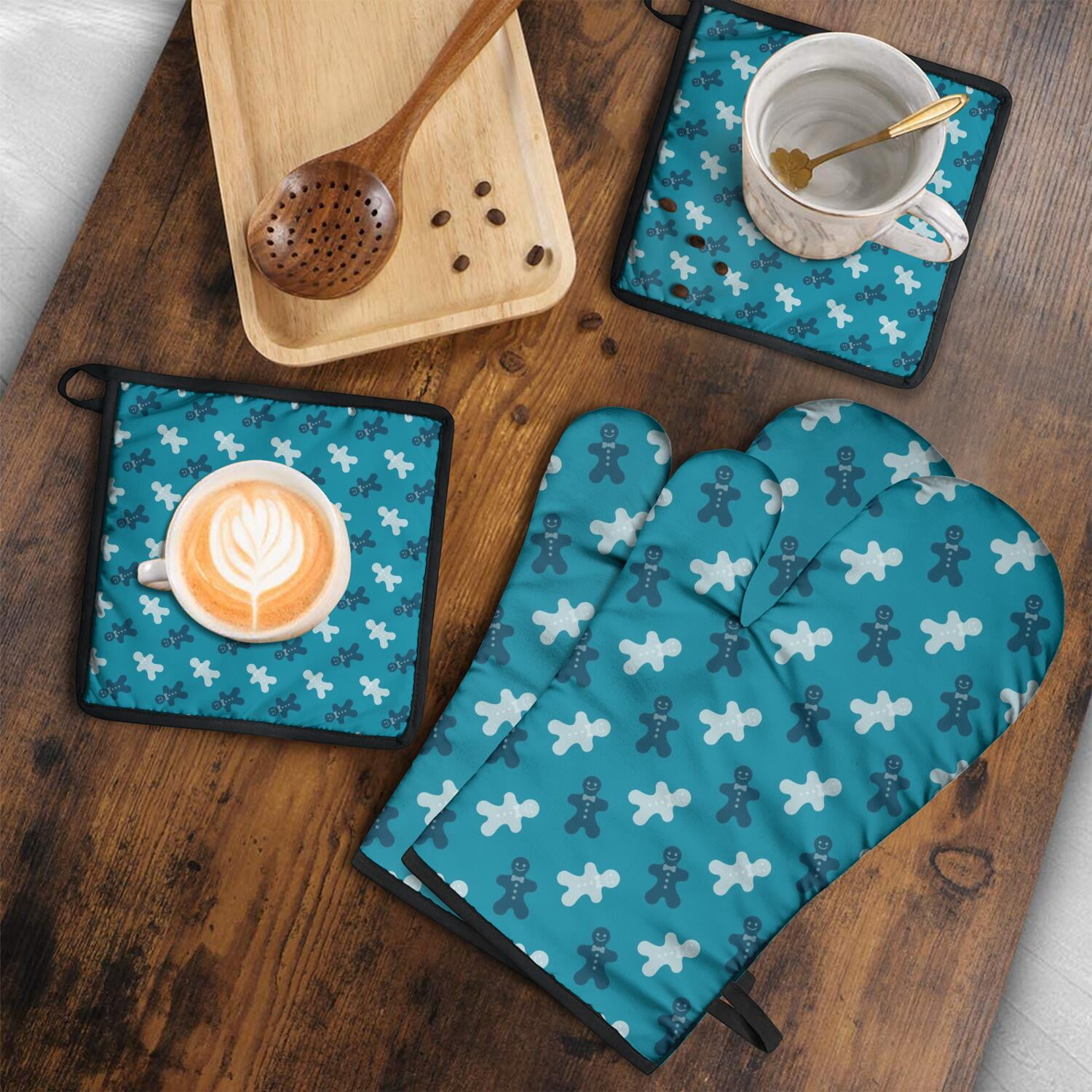 Oven Mitts and Pot Holders Set Of 4, Heat Resistant Kitchen Gloves with Non-Slip Grip, Hanging Loop, Soft Cotton Lining for Baking, Cooking, Grilling, Barbecue