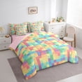 thumbnail image 2 of Erosebridal Colorful Plaid Grid Bedding Comforter Set for Girls, Pixelated Theme Miner Game Full Bedding Set, Pink Reversible, 7pcs, 2 of 6