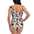 thumbnail image 6 of Yiaed Christmas Cat Print Women One Piece Swimsuits Tummy Control One Shoulder Bathing Suits Pattern Ruffle Swimwear-Large, 6 of 8