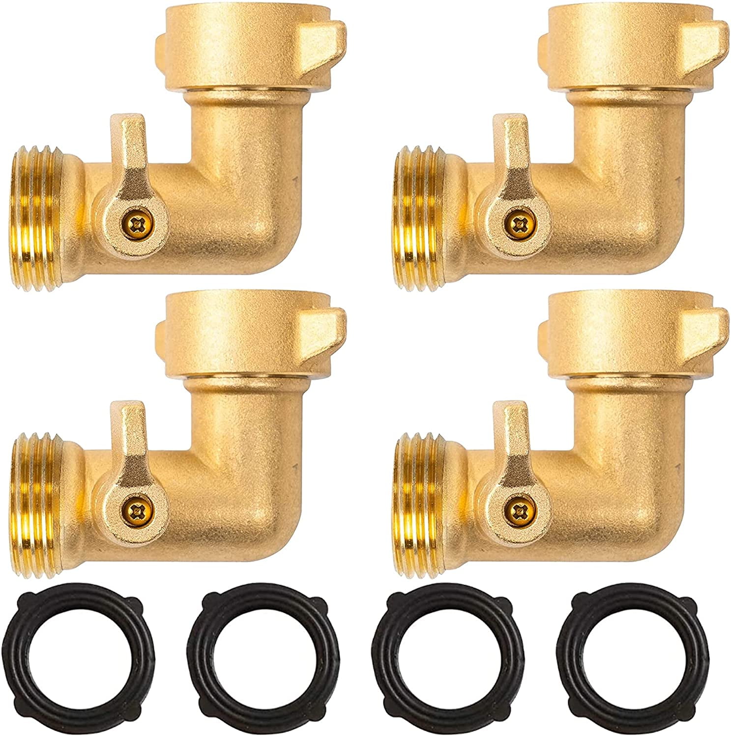 90 Degree Garden Hose Adapter with Shut Off Valves, 3/4" Solid Brass
