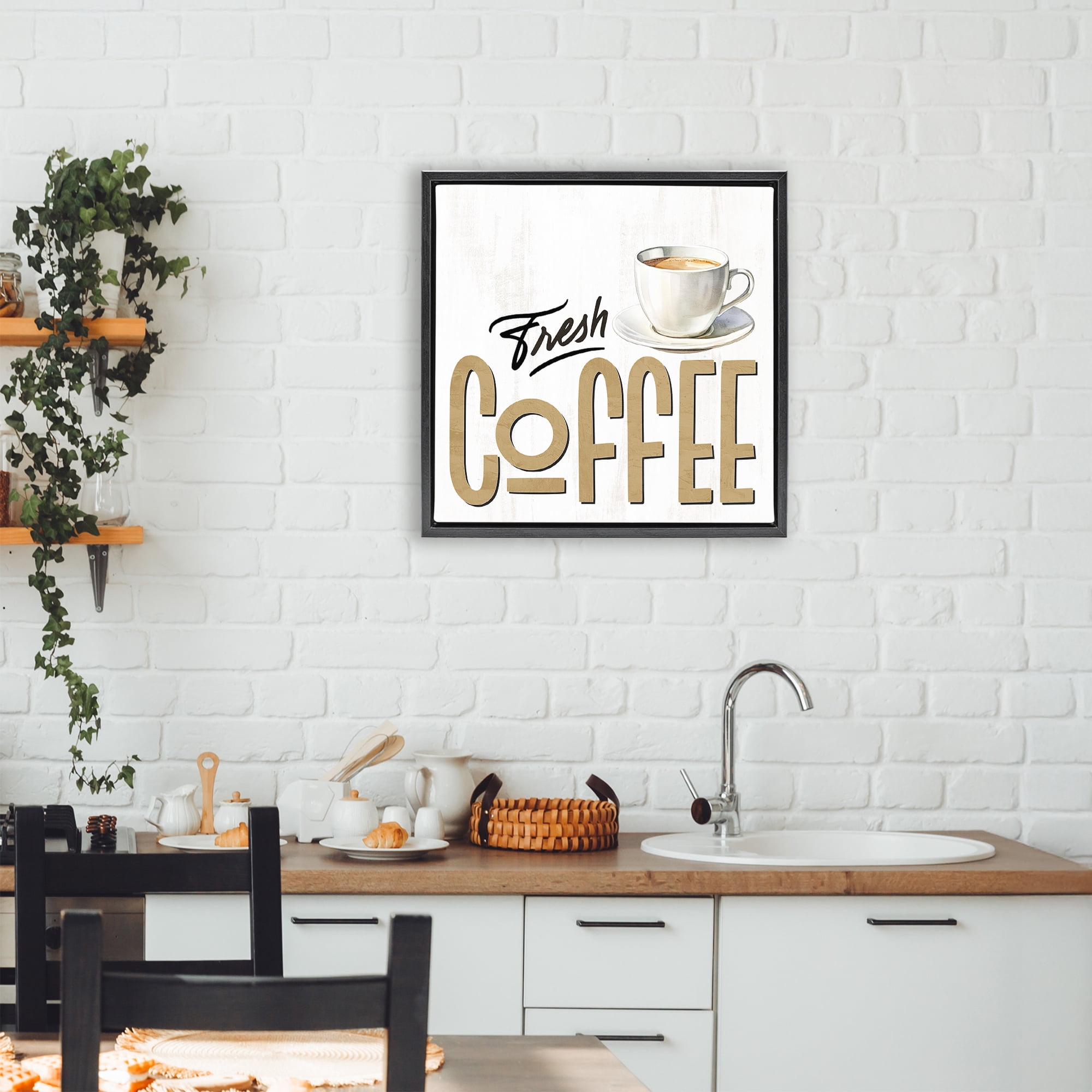 Stupell Industries Fresh Hot Coffee Black Framed Floater Canvas Wall Art, design by Kim Allen