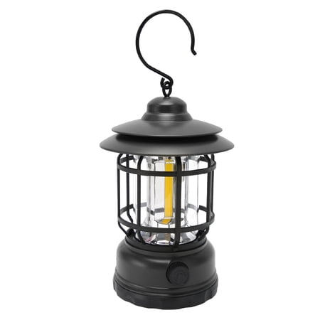 NFTIGB Vintage Camping Lantern IPX4 Waterproof USB Rechargeable Portable COB Tent Lamp with Hook, Eye Protection Decorative Emergency Light for Backpacking & Terrace, Matte Black