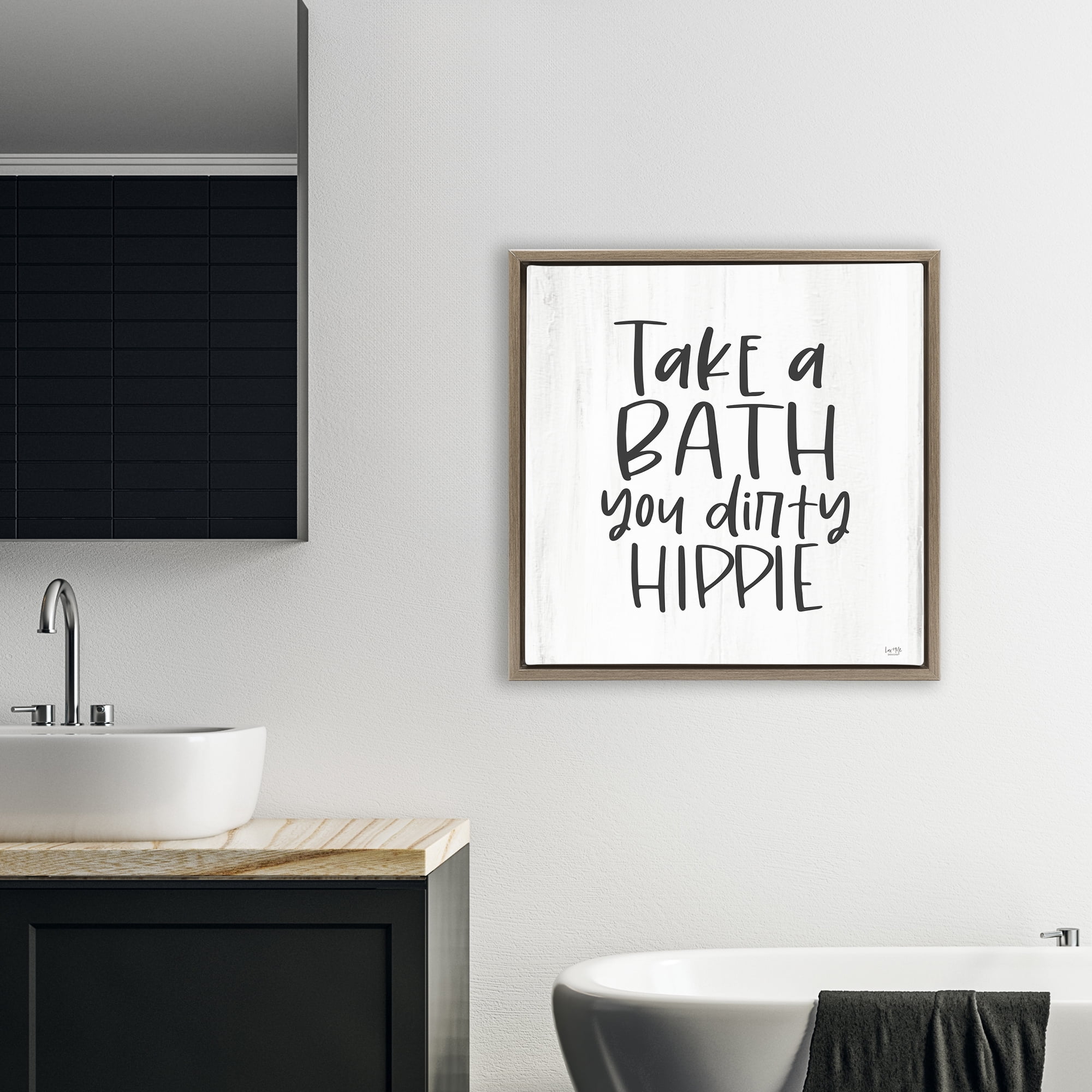 Stupell Industries Take A Bath Dirty Hippie Brown Framed Floater Canvas Wall Art, design by Lux + Me Designs