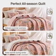thumbnail image 3 of Regency Heights Quilt Set Full/Queen Size, Blush Floral Bedspread, Reversible Coverlet Set, 3-Piece Quilted Bedding Set with Shams for All Season, 3 of 9