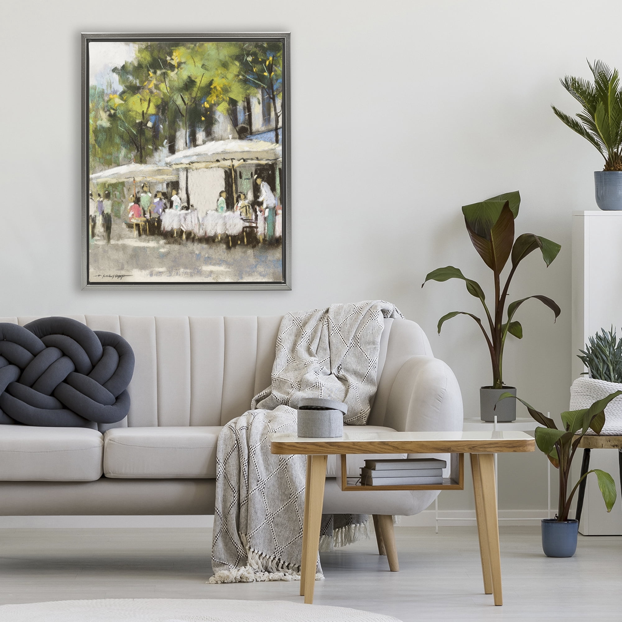 Stupell Industries Sunny Street Cafe Dining Gray Framed Floater Canvas Wall Art, design by Anthony Orme