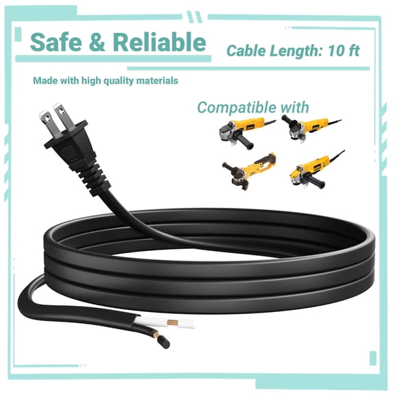 Yolmary 10ft 18AWG AC Power Cord Compatible with DeWalt DWE4011 DWE4012 DWE4100 DWE4120 Electric Grinder