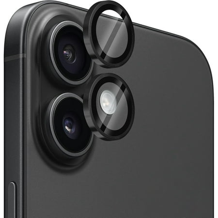 Dteck Camera Lens Protector for iPhone 16, Individual Metal Ring 9H Hardness HD Tempered Glass Camera Screen Protector Cover for iPhone 16,Black