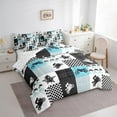 thumbnail image 3 of Manfei Modern Motorcycle Print Bedding Comforter Set 7pcs, Checkered Flag Queen Bedding Sets, Dirt Bike Lover Reversible Queen Sheet Sets, Lightweight Room Decor, 3 of 7
