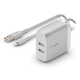 thumbnail image 1 of Cargador De Pared 2 Puertos USB A con cable Lightnig Belkin plateado, 1 of 7