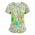 thumbnail image 4 of LSLJS Blouse Easter pour Femmes Femmes Jour Uniforme Vêtements de Travail Imprimé Col en V Manches Courtes Hauts avec Poche, Easter Hauts de Sarrau Femmes Grande Taille, 4 of 5