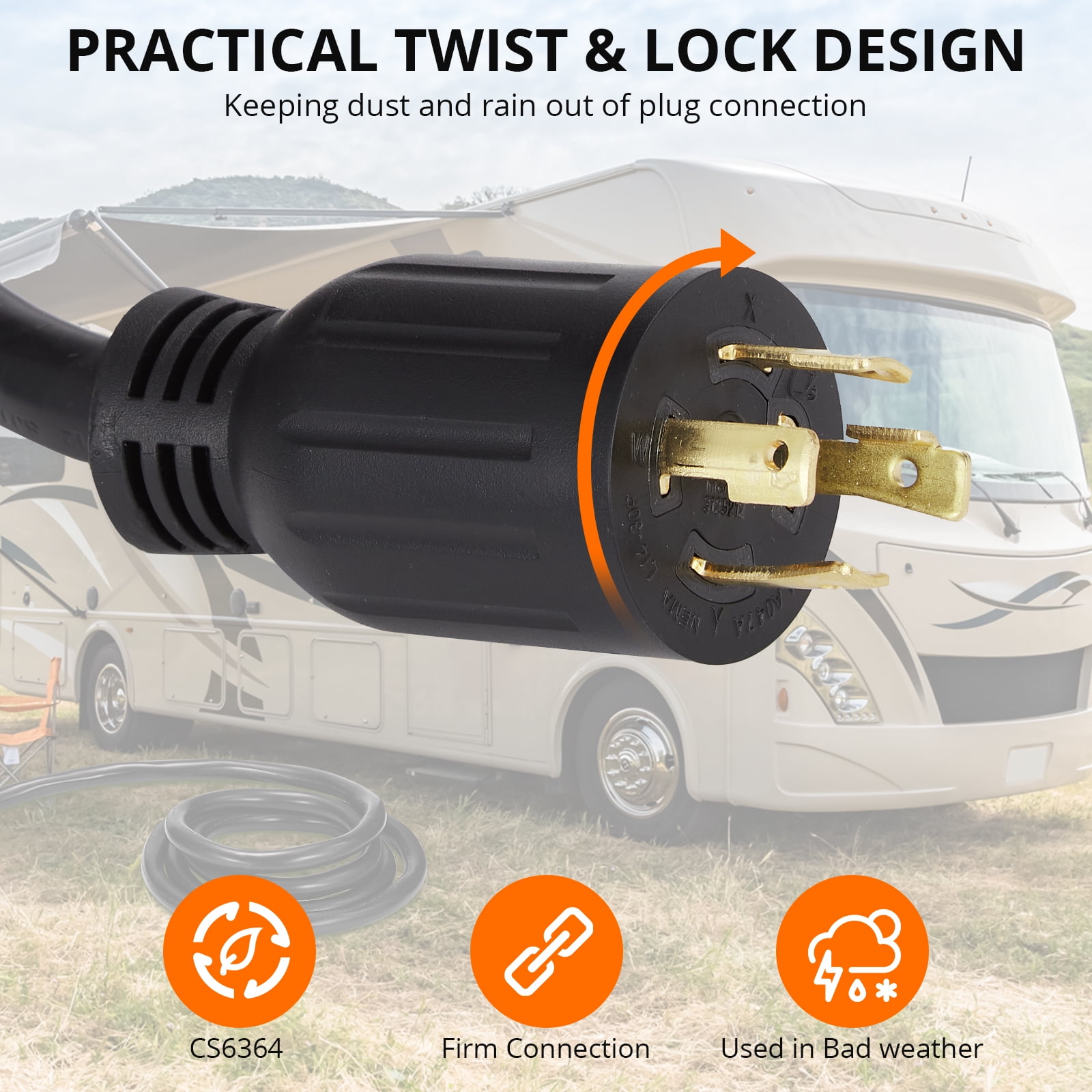 Yesurprise 30 Amp 25 Foot Generator Extension Cord -High Performance & ReliabilityErgonomic Grip HandleWeather ResistantL14-30P/L14-30R4 Wire 10 Gauge ETL Listed