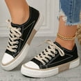 thumbnail image 3 of Low Top Fashion Sneakers for Women Girls Platform Canvas Tennis Walking Shoes White Casual Flats, 3 of 7