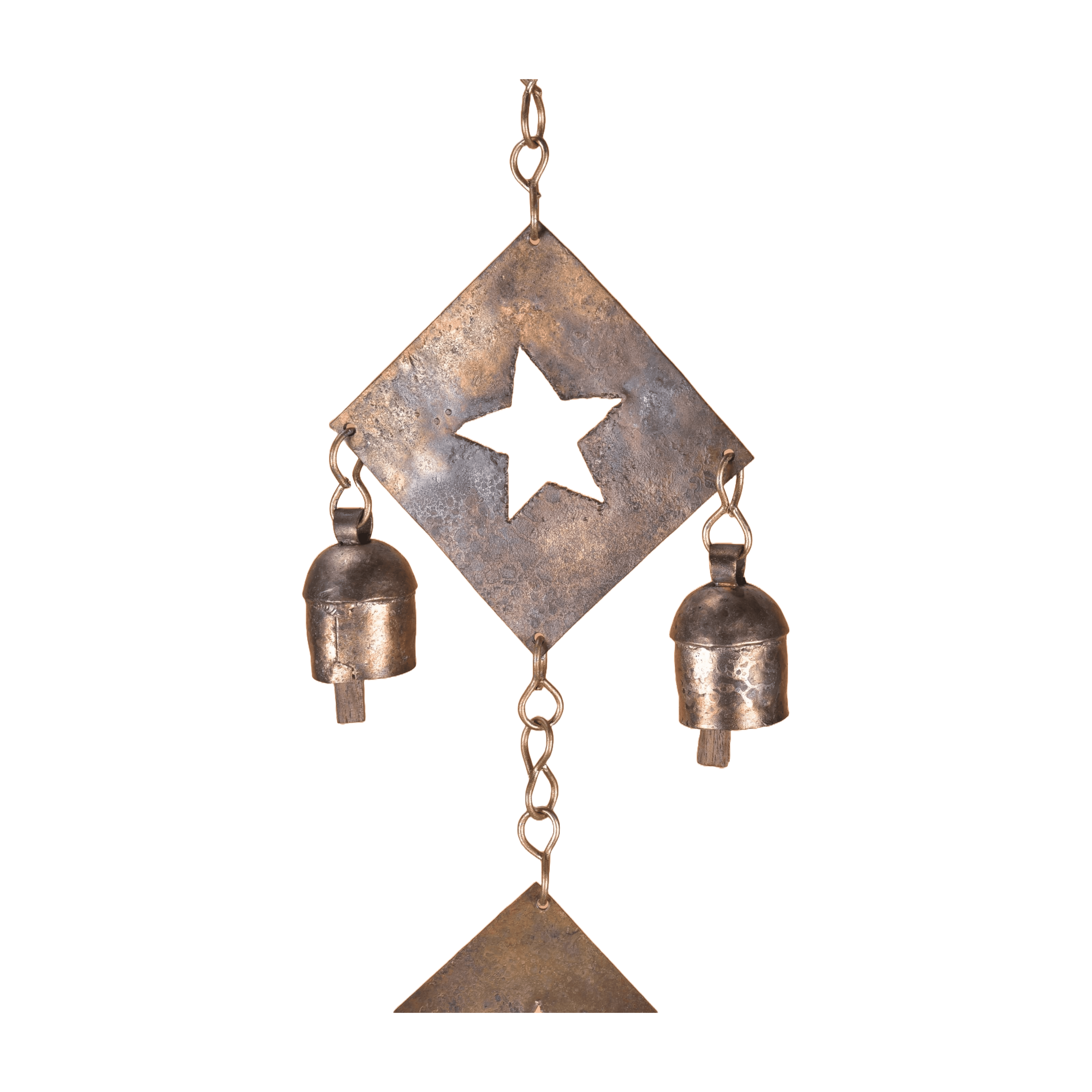 Vivanta Rustic Metal Wind Chime – Triple Diamond Star Cutouts with Bells – Bronze Outdoor Garden Decor – Wind Chimes for Outside, Porch, Yard, Balcony, Memorial or Garden Gift 19 x 4.5 Inch