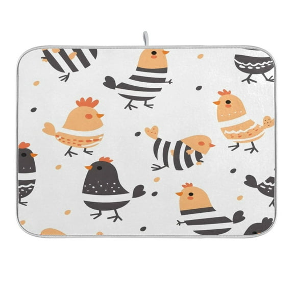 Dish Drying Mat Kitchen Counter Cute Chickens Wear Cloth Dishes Drainer Pad Absorbent Microfiber Reversible 16"x18"