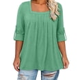 thumbnail image 5 of RYRJJ Plus Size Tops for Women 3/4 Rolled Sleeve Tunics Pleated Front Square Neck T-Shirts Dressy Casual Loose Fit Blouses, 5 of 9