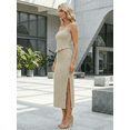 thumbnail image 4 of Set 2 Piezas Rayado Blusa de Tirantes y Falda Larga con Abertura Chic para Mujer, 4 of 5
