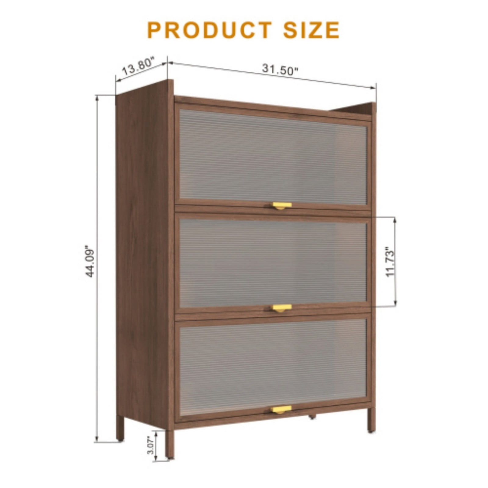 44" Metal Storage Cabinet with 3 Flip Doors, Steel Organizer with Ample Storage, Freestanding Side Cabinet for Home Office Bedroom, Walnut