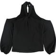 thumbnail image 1 of bar III Blusa con hombros descubiertos y abertura para mujer, negro, mediano, 1 of 2