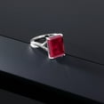 thumbnail image 5 of Gem Stone King 10K White Gold Red Created Ruby Engagement Ring for Women | 8.00 Cttw | Emerald Cut 14X10MM | Gemstone July Birthstone | Size 9, 5 of 6