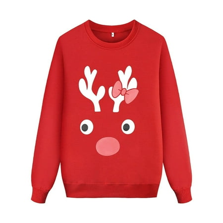 

Family Photo Outfits Parent Child Christmas T Shirts Thick Crewneck Ultra Soft Deer Head Bow Print Long Sleeve Tops Blouse For Kids Sweater Holiday Casual Pajamas Set Red XL