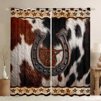 Manfei Vintage Farm Horseshoe Curtains Pack of 2 (42x84 Each),Rustic Cowhide Print Curtains Blackout,Retro Brown Stars Bedroom Curtains For Boys Teens,Luxury Bedroom Decor