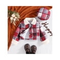 thumbnail image 3 of Arvbitana Toddler Baby Girls Lambswool Jacket Long Sleeve Lapel Single-breasted Plaid Outwear + Beret Hat Winter Warm Lamb Fleece Coat for Child 2Pcs 2-6T, 3 of 9