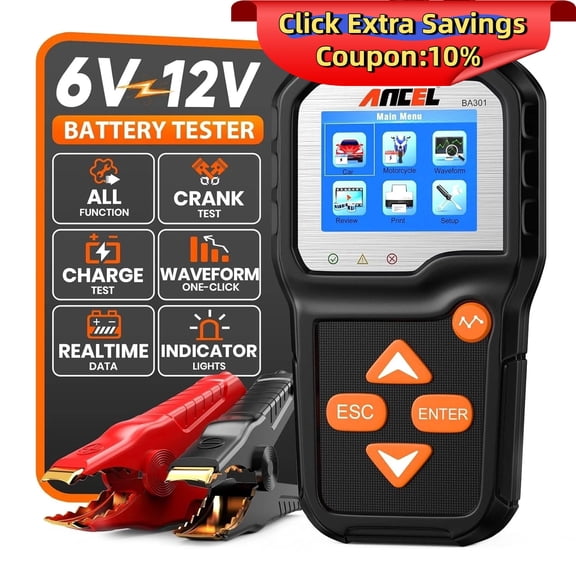 ANCEL BA301 6V 12V Car Battery Load Tester Alternator Analyzer Automotive Battery Cranking and Charging System Test Tool