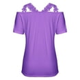 thumbnail image 5 of TKLPEHG Womens Short Sleeve Tops Lightweight Solid Color Loose Casual Going Out Tops Crochet Lace Trim V Neck Cold Shoulder Tops Short Sleeve T Shirts Summer Blouses(Purple,XXL), 5 of 5