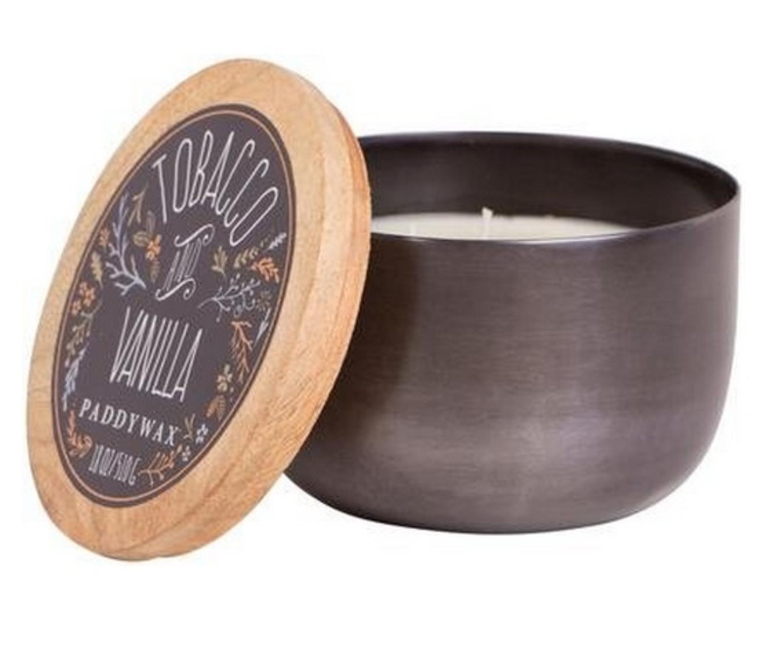 Jar Candles Home & Kitchen Paddywax Foundry Gunmetal Soy Wax Candle Tin Tobacco and Vanilla 12