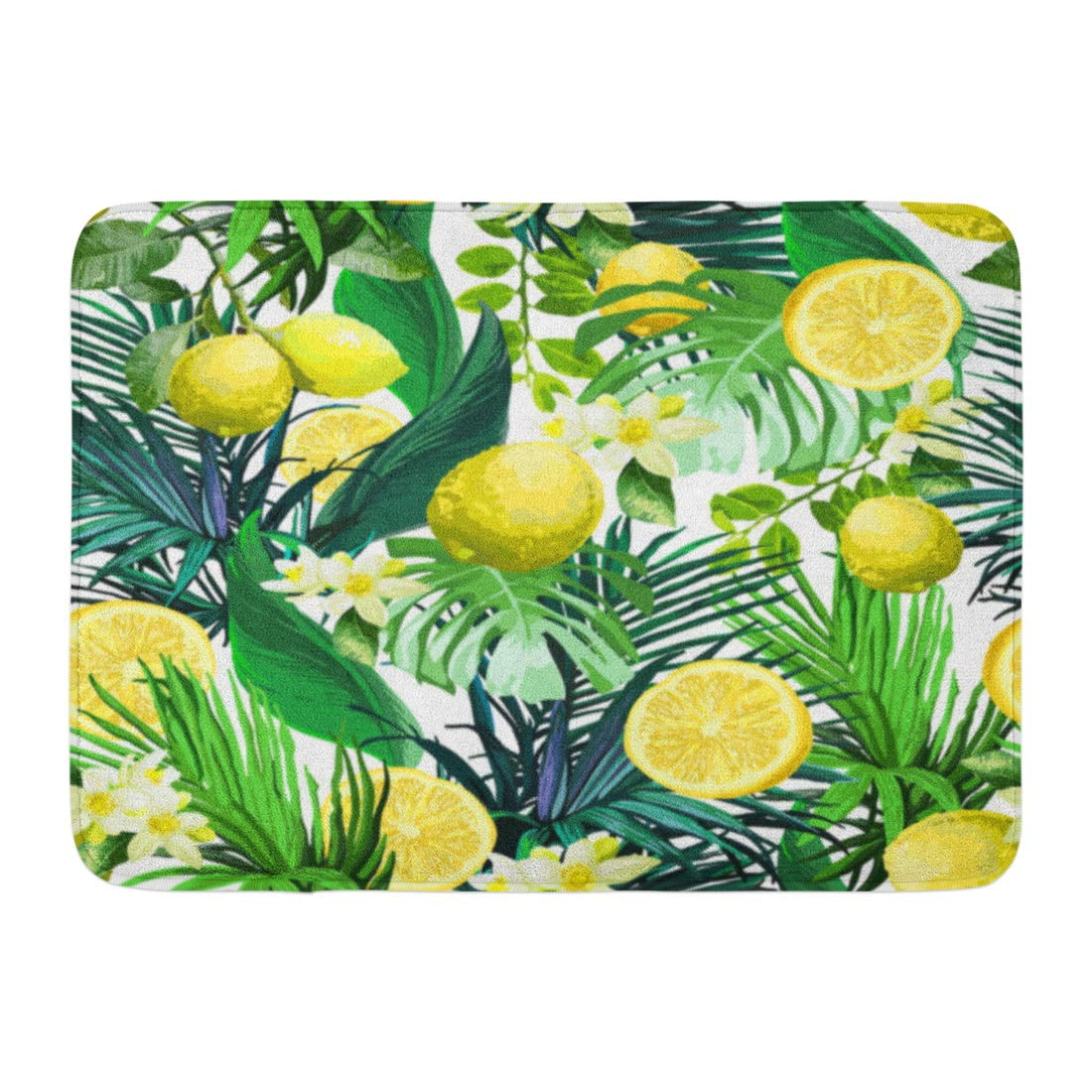 GODPOK Botanic Orange Fruit of Lemon Flowers and Tropical Leaves on White Citrus Lime Rug