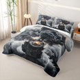 thumbnail image 3 of Castle Fairy Classic Steam Train Quilt Full,Smoke Burst Art Full Bedspread Sets for Bedroom,Ivory Black, 3 of 7