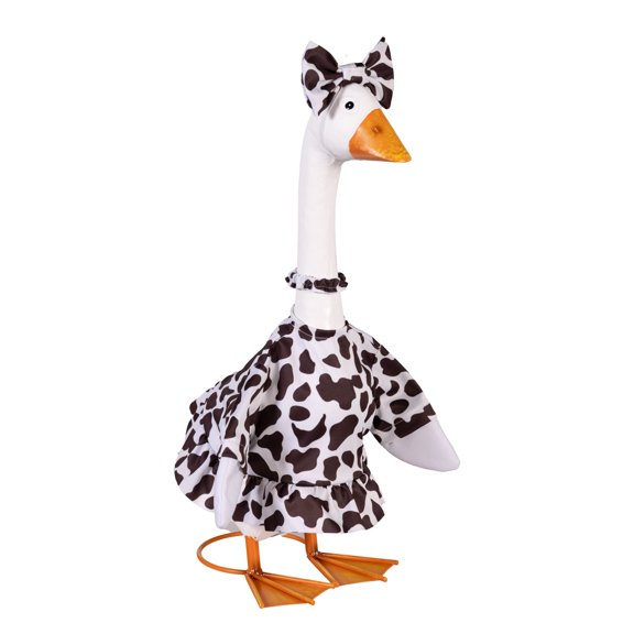 Evergreen Porch Goose Outfit for Giddy the Goose, Cow Print Gown Decorative Clothes Costume for 21" Garden Geesse Statues, Seasonal Home Dcor
