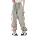 thumbnail image 2 of Bysome Girls Pants Solid Color Elastic Waist With Drawstring and Pockets Cargo Trousers Breathable Girls Pants Size 5-6 Years Khaki, 2 of 4
