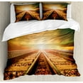 thumbnail image 1 of Train Track Duvet Cover Set Queen Size, Perspective Photography of Junction of Railways with Dramatic Sky, Decorative 3 Piece Bedding Set with 2 Pillow Shams, Multicolor, by Ambesonne, 1 of 3