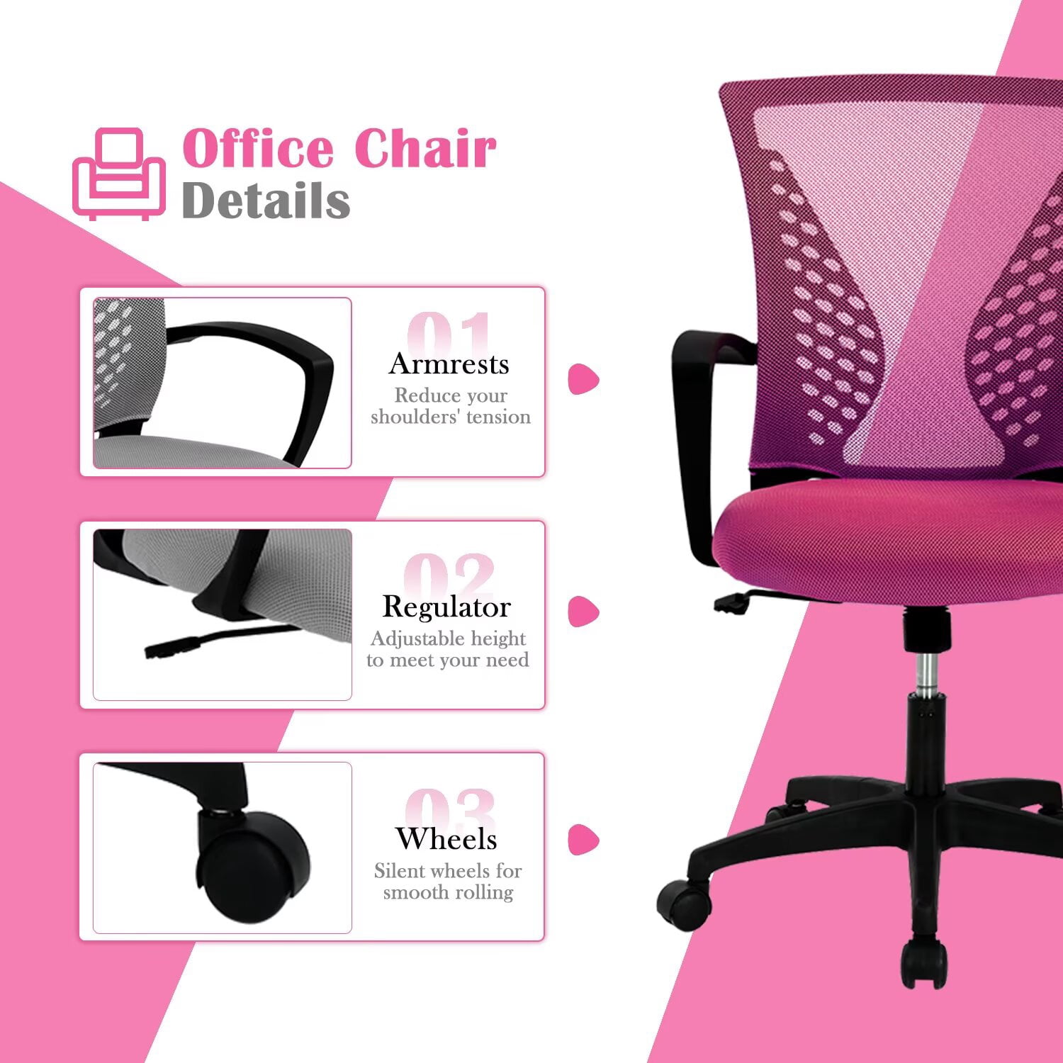 YRLLENSDAN Mesh Executive Office Chair with Armrest, Ergonomic Desk Chairs with Wheels, Adjustable Comfy Lumbar Support Swivel Chair, Orange