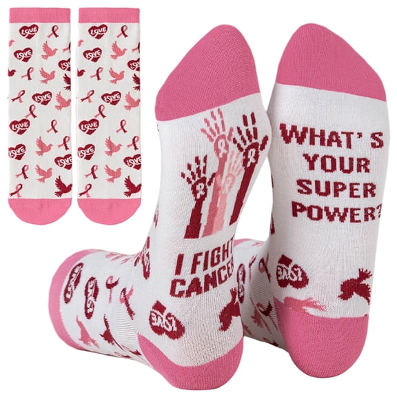 Bibifish Women’s Breast Cancer Awareness Socks Pink Ribbon Butterfly Graphic Crew Socks Soft Stretch Novelty Crew Socks