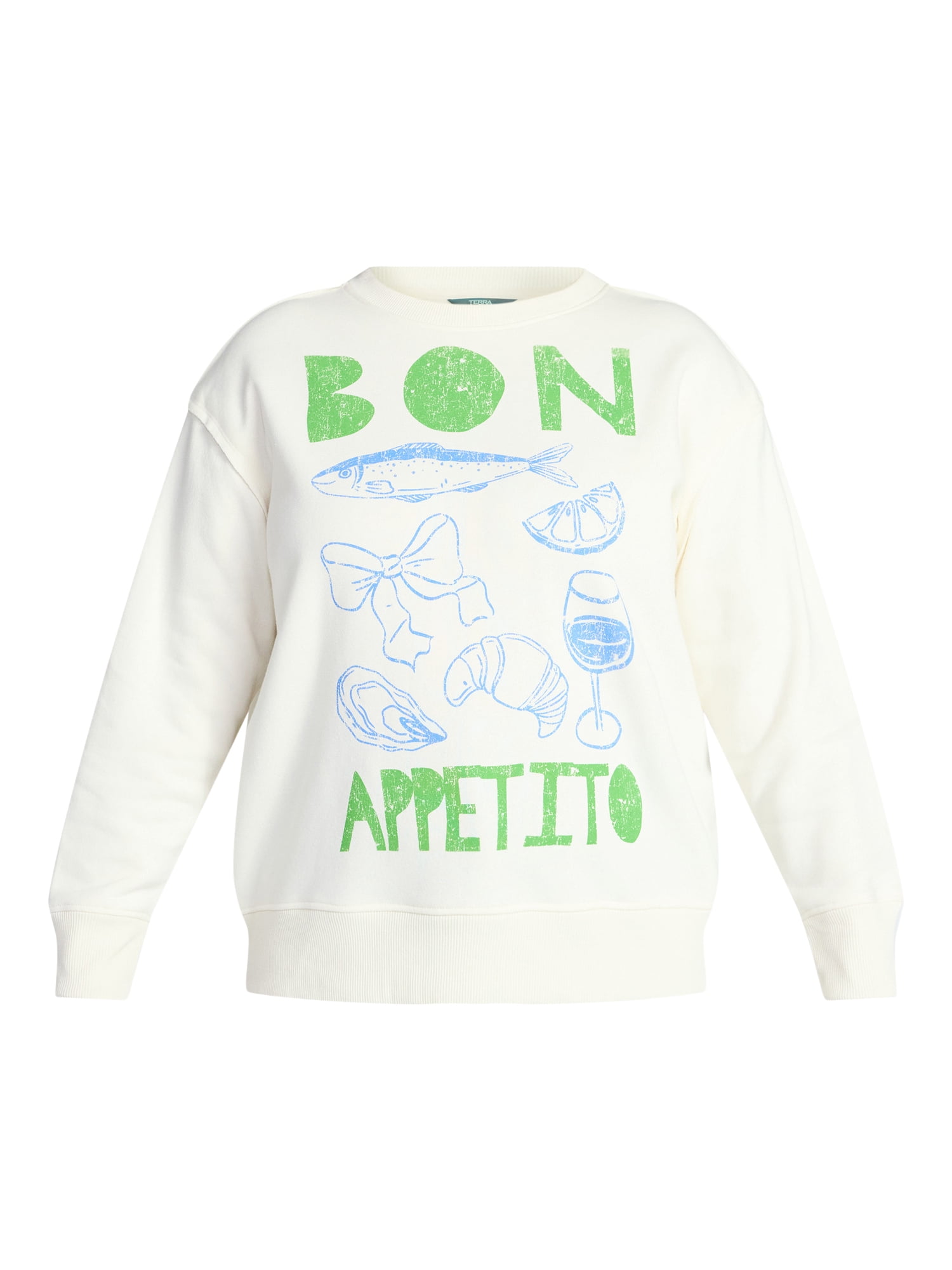 Terra & Sky Women's Plus Size Bon Appetito Graphic Sweatshirt, Sizes 0X-5X