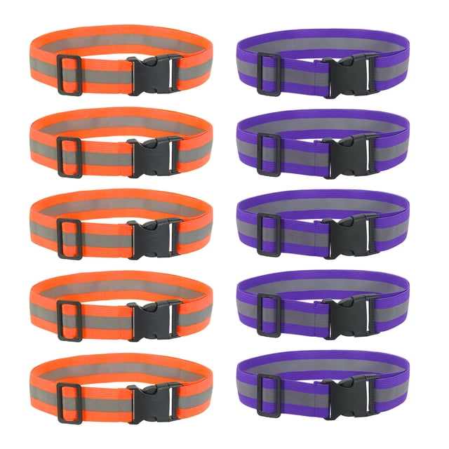 Cinturón de Seguridad Reflectante Uxcell, Cinturón de Alta Visibilidad Ajustable para Accesorios de Correr al Aire Libre, 43.3 x 1.6" & 10 Pcs & Naranja Fluorescente/Púrpura