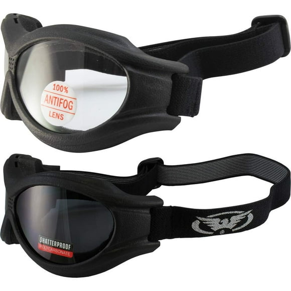 2 Little Ben Motorcycle Sport Goggles 1 Clear and 1 Smoke lens for Smaller Faces and Children