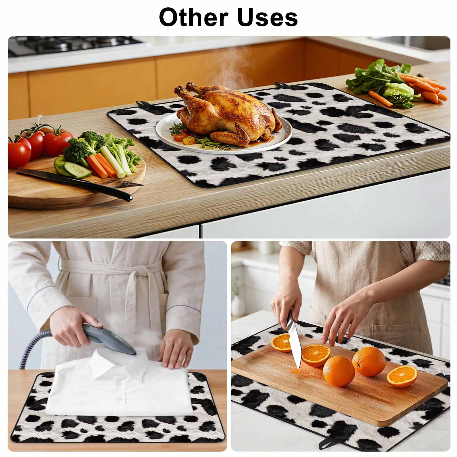 Black White Dots Stove Top Cover for Electric Stove, Heat-proof & Non Slip Glass Top Stove Cover Protector, Farmhouse Cow Spots Fur Retro Textured Kitchen Flat Cooktop Rubber Mat 24x21 Inches