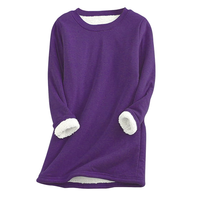 Hauts à Manches Longues pour Femmes Mode Décontractée Col Rond Manches Longues Chandails en Molleton Unis Blouse Hauts Sexy pour Femmes
