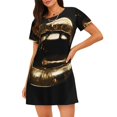 thumbnail image 1 of Easygdp Golden Lips Modern Sculpture Camisón de manga corta para mujer, informal, estampado, 1 of 6