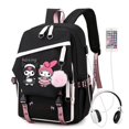 thumbnail image 1 of Melody Kuromi-mochila de Cosplay para hombre y mujer, morral grande con carga USB para ordenador portátil, mochila escolar de viaje para ocio GYM unisex, 1 of 2