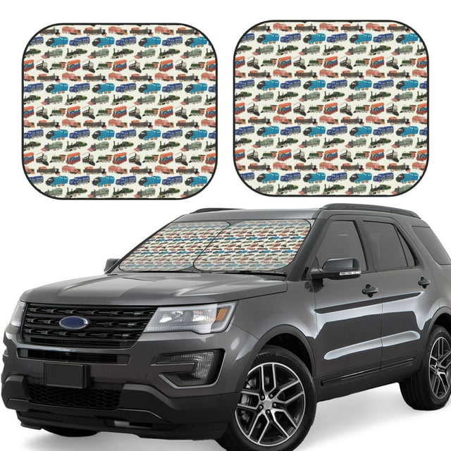 Fotbe Train 2-Piece Car Windshield Sun Shade | Sun Blocker for Car Windshield | Foldable Automotive Interior Accessories for Sun Protection-Large