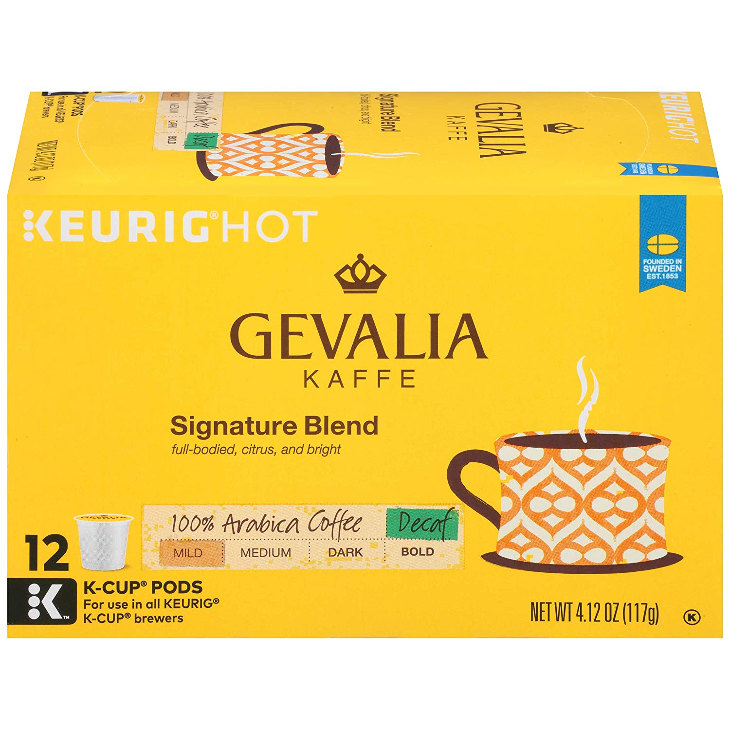 Gevalia Mild Signature Blend Keurig Decaf K Cup Coffee Pods (72 Count