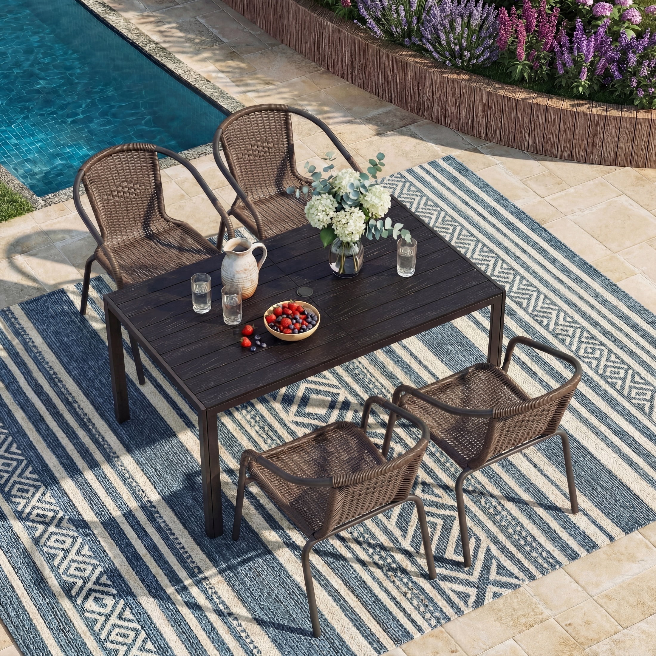 UDPATIO Outdoor Dining Chairs Set of 4, Patio Chairs, Rattan Outdoor Dining Chairs Set, Rattan Indoor-Outdoor Chairs for Bistro, Deck, Backyard, Porch, Steel Frame & Rattan Seat (Brown)